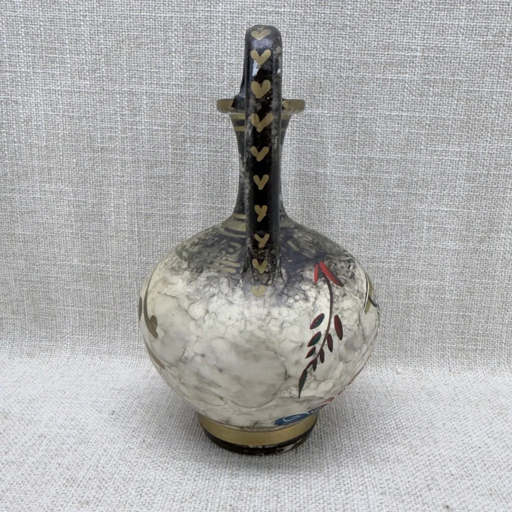 Vintage Handmade‎ Greek Pottery Amphora Vase Hand Painted Sailing Ship 7.5